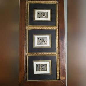 Geometric Art Print Trio in Gold and Black Frames
